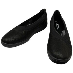 Clarks BreezeSky Air Black Textile Slip On Comfort Flats Wide 9.5W NIB